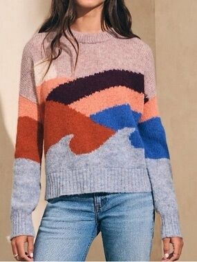 Faherty Multi-Color Abstract Wave Crewneck Sweater